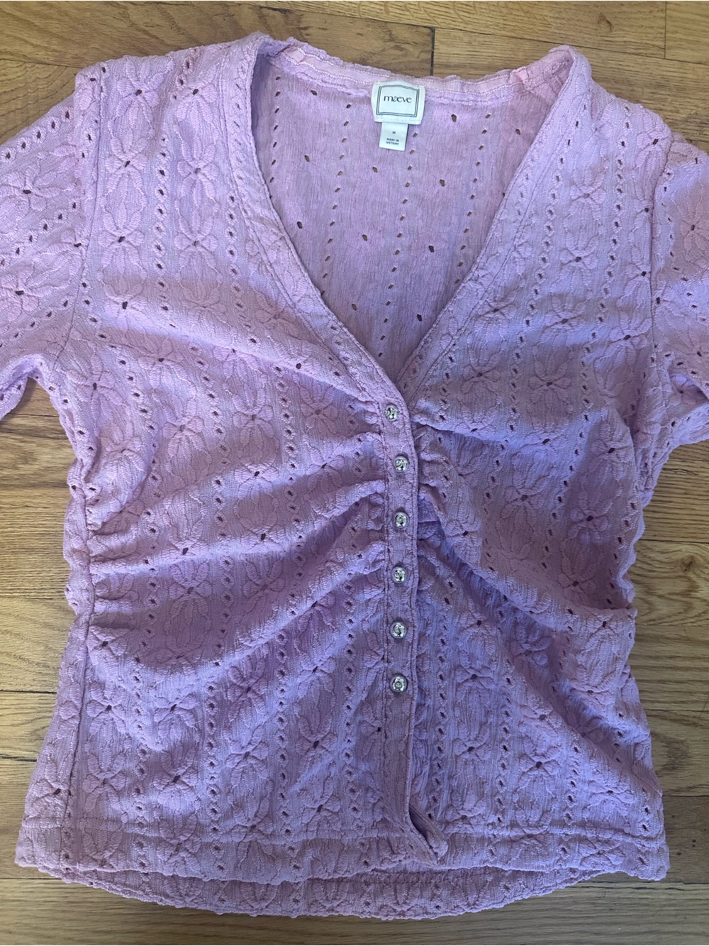 Anthropologie Lavender Eyelet Button-Front Top